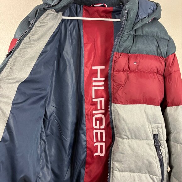 VTG 90s Y2K Tommy Hilfiger Quilted Color Block Hooded Puffer Jacket Sz L Retro - Picture 7 of 9